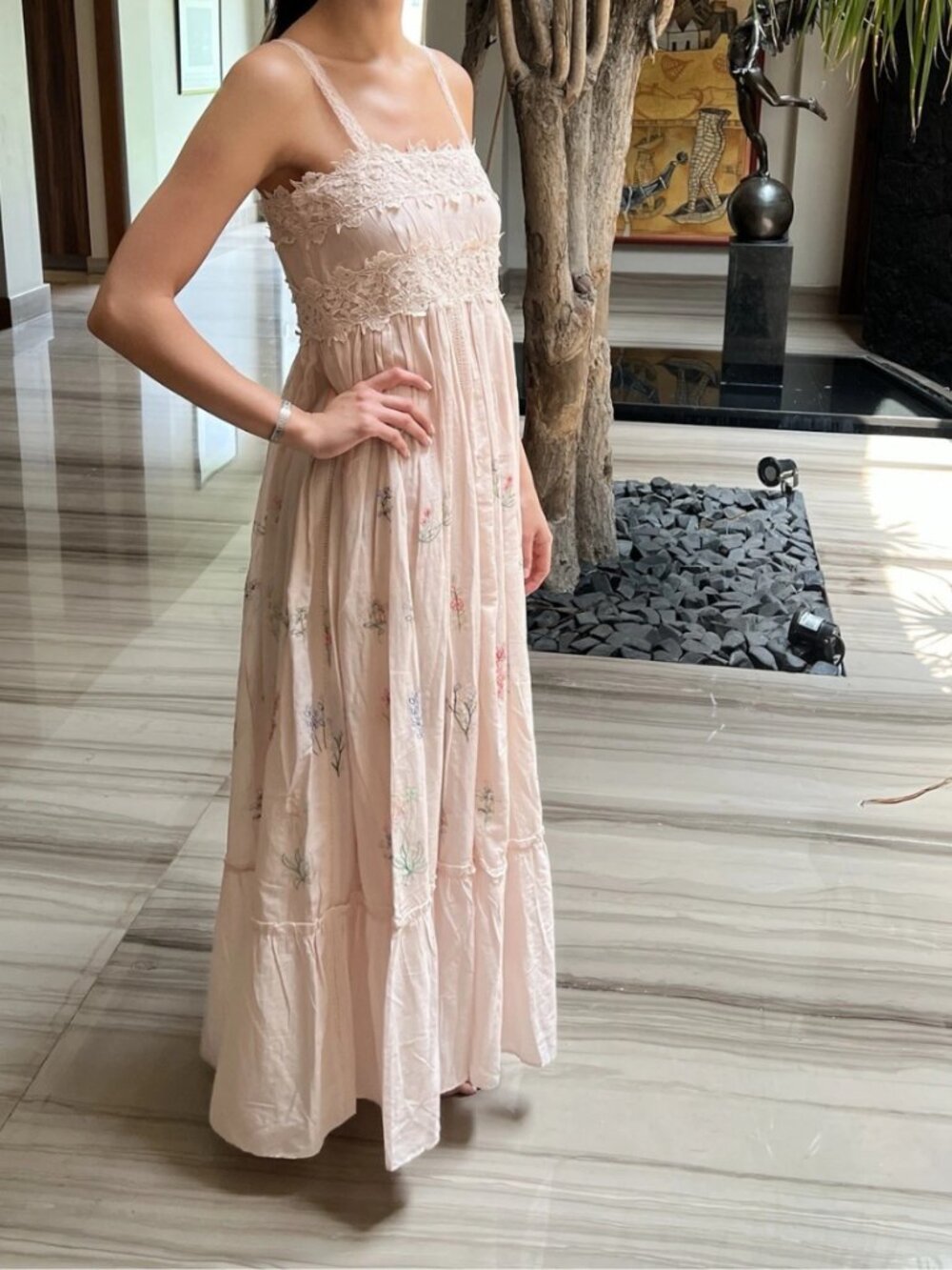 Caroline Constas Pink Floral Embroidered Cotton Guipure Lace Maxi Dress - Picture 5 of 11